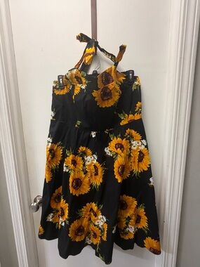 Sunflower Halter Midi Dress in Black & Yellow